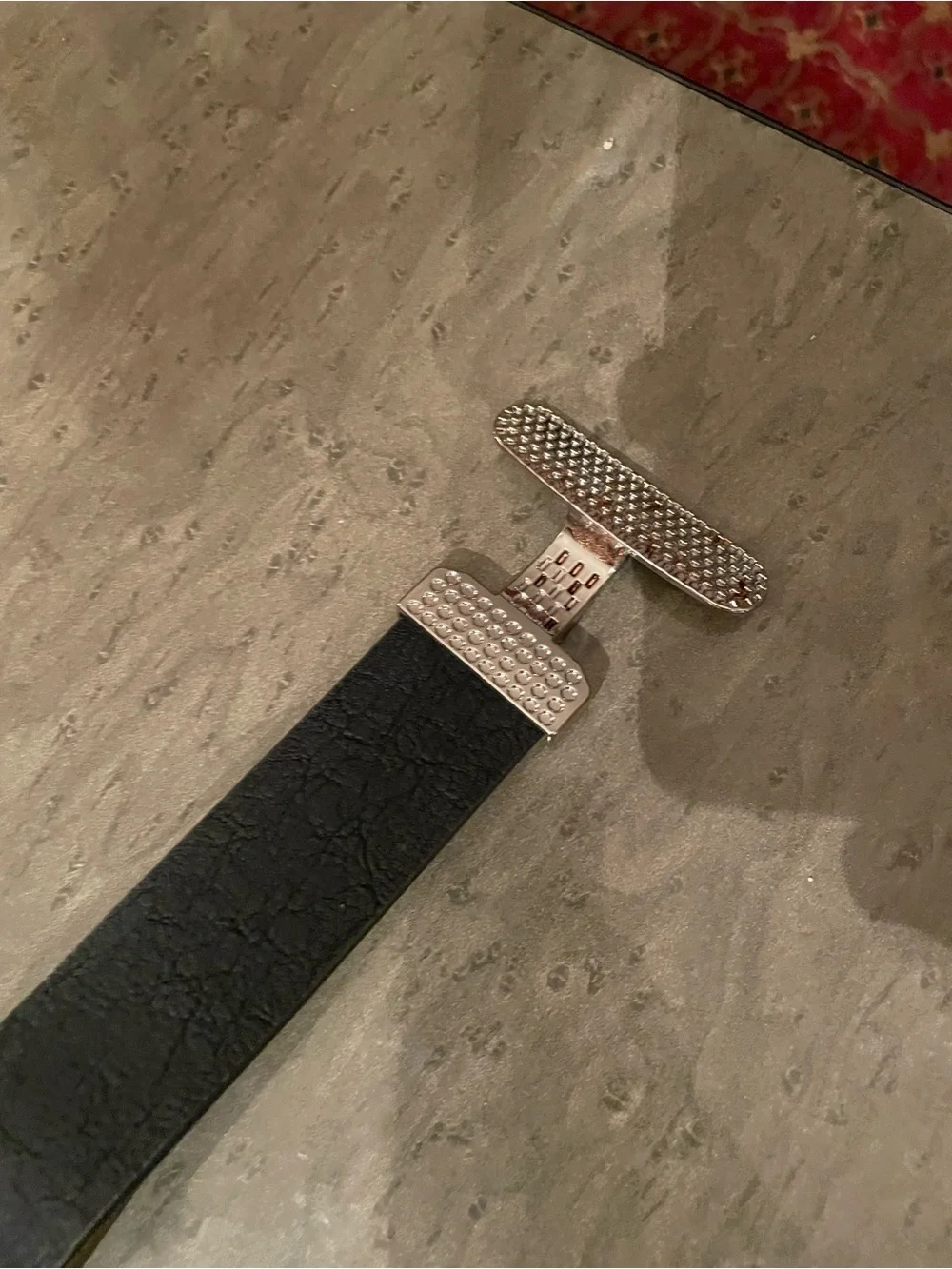 Susan Graver Black Belt with Decorative Crystal Ring Accent